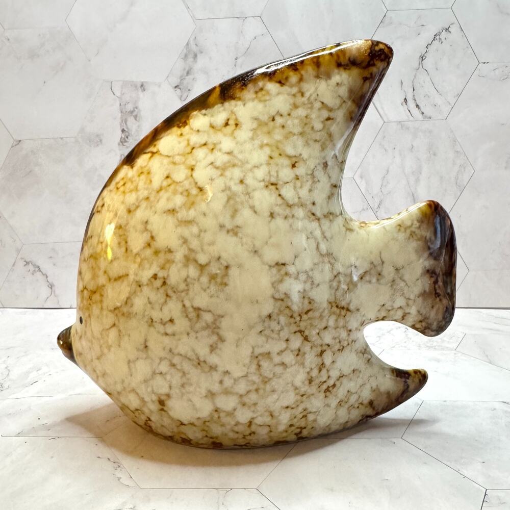 Vintage Ceramic Tropical Angel Fish Earth Tones Boho MCM Home Decor in EUC